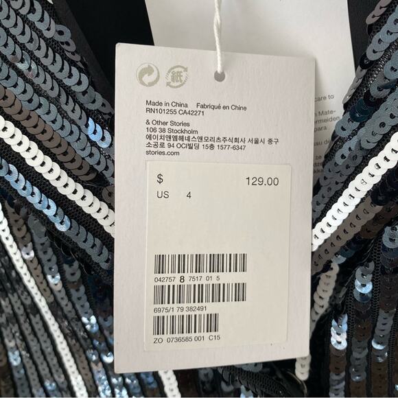 & Other Stories Striped Sequin Lounge Shirt NWTs Black White size 4 - Picture 11 of 13
